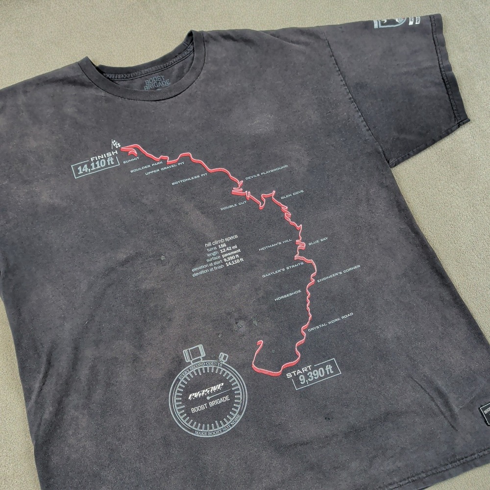 Boost Brigade XL T-Shirt Mens Black Pikes Peak Hill Climb Evasive Faded Y2K Tee